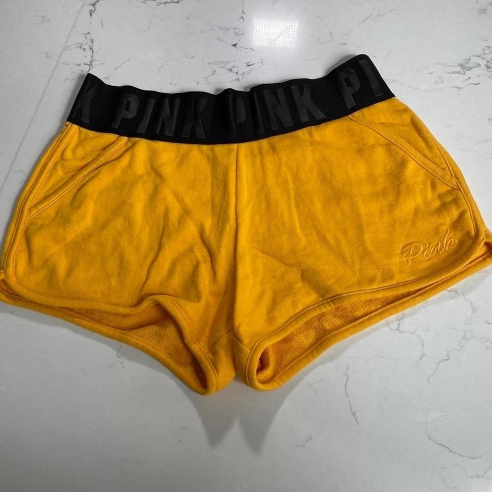 Victoria's Secret PINK‎ Shorts Yellow Lounge Athletic Shorts Logo Waistband M